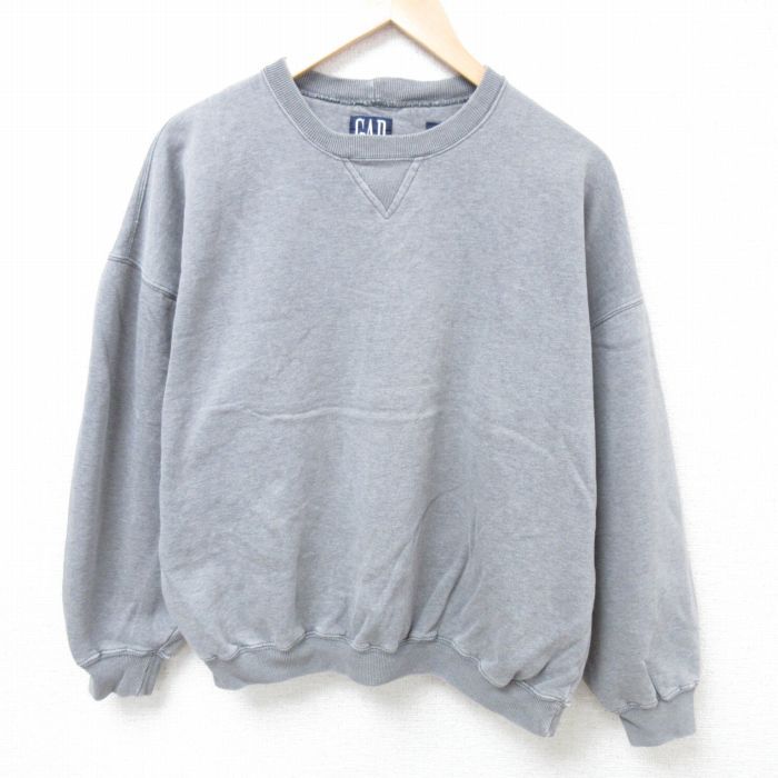XL/古着 ギャップ GAP 長袖 スウェット メンズ 90s 無地 大きいサイズ クルーネック グレー 霜降り 24aug31 中古 スエット トレーナー トッ