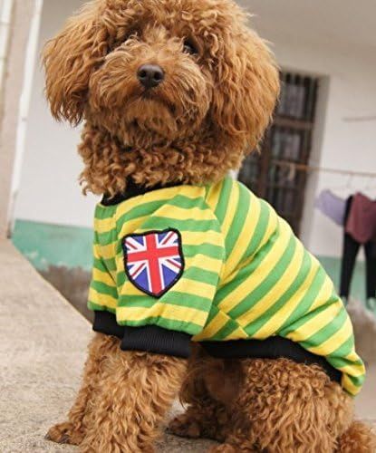 ペット服 ボーダー Tシャツ ウェア 小型犬 中型犬 大型犬 コットン 犬服 可愛い お散歩 冬【グリーンL】