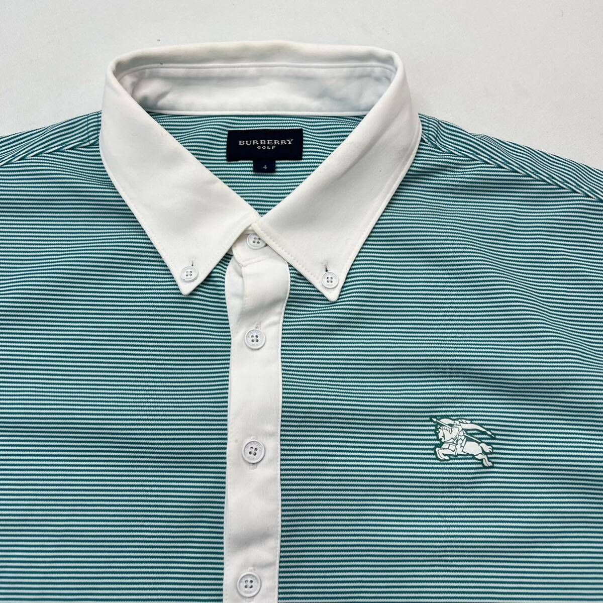 BURBERRY GOLF ☆ ライトブルー ボーダー ポロシャツ 半袖 4 春夏 休日 