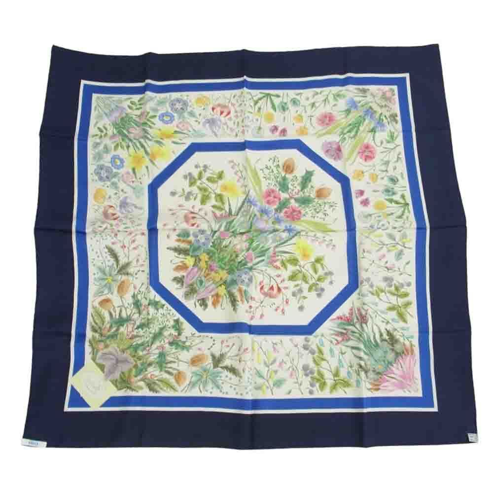 グッチ　シルクスカーフ　花柄　ブルー グッチ GUCCI/スカーフ ブルー 花柄 フラワー パンジー 木目