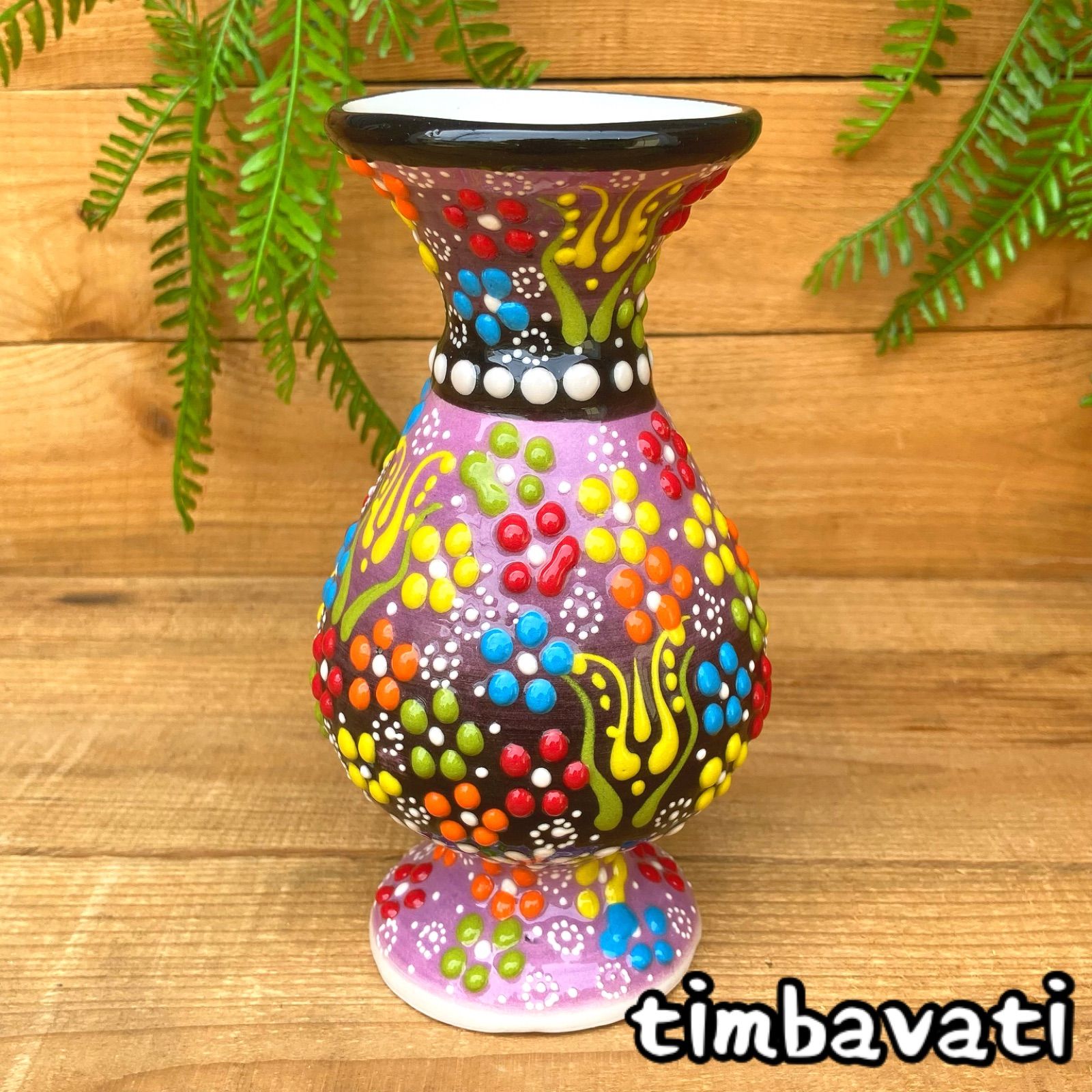 15.5cm☆新品☆トルコ陶器 花瓶 フラワーベース ＊パープル＊ ハンドメイド キュタフヤ陶器 【条件付送料無料】124