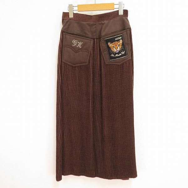 wnc イタリヤ 伊太利屋 スカート 9号 茶 コーデュロイ ロング タイト