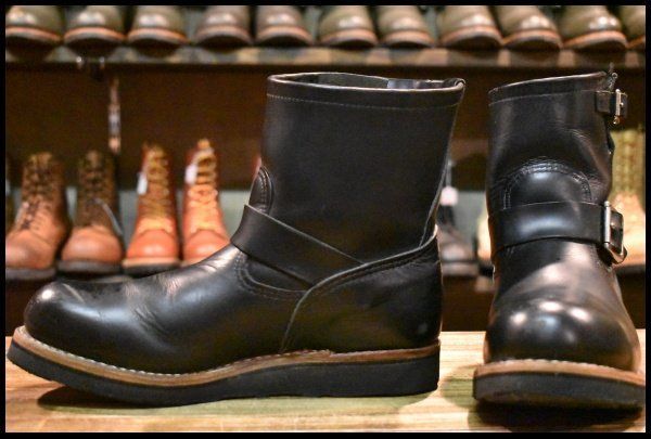 8D 13年 カスタム レッドウィング 2976 ショート エンジニア 黒 ブラッククローム スチールトゥ ブーツ redwing HOPESMORE FJ119