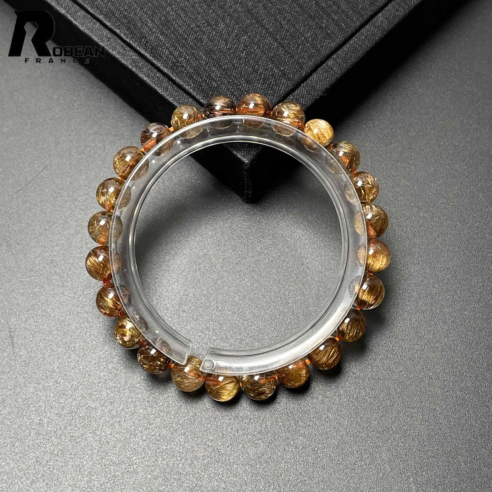 EU製 定価9万円 ROBEAN ! 満針ルチルクォーツ 猫目 ブレスレット パワーストーン 天然石 金運 お守り プレゼント 7.4-7.8mm M0421008