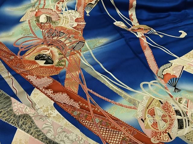 平和屋着物□豪華振袖 駒刺繍 扇面花鼓草花文 暈し染め 金銀彩