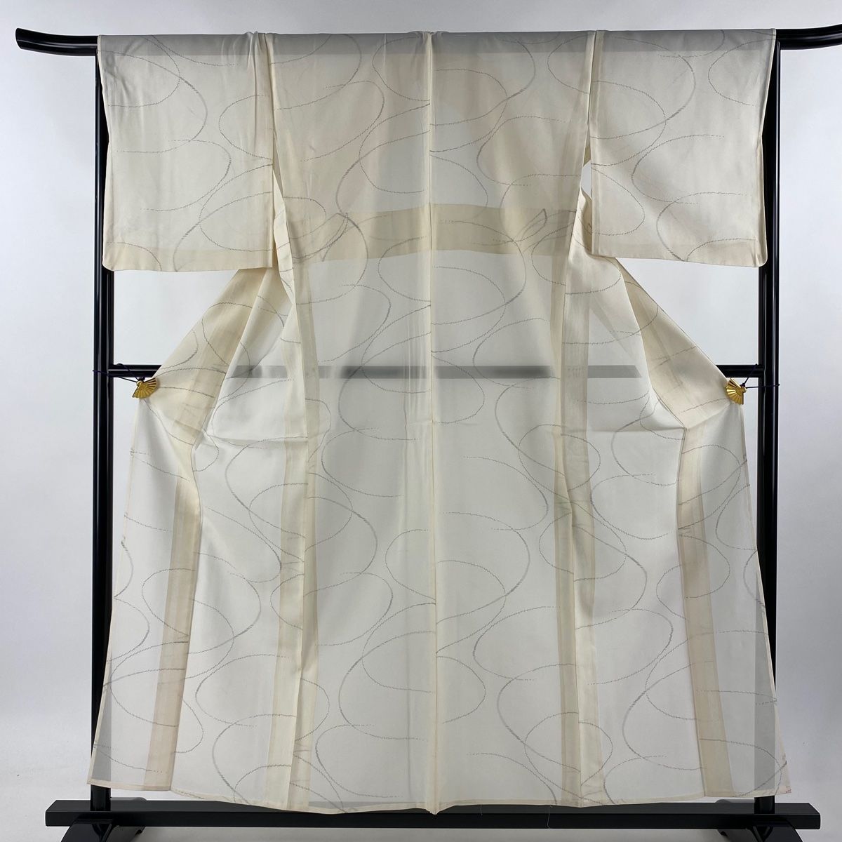 紬 身丈155.5cm 裄丈67cm M 薄物 夏紬 幾何学模様 ベージュ 正絹 秀品  