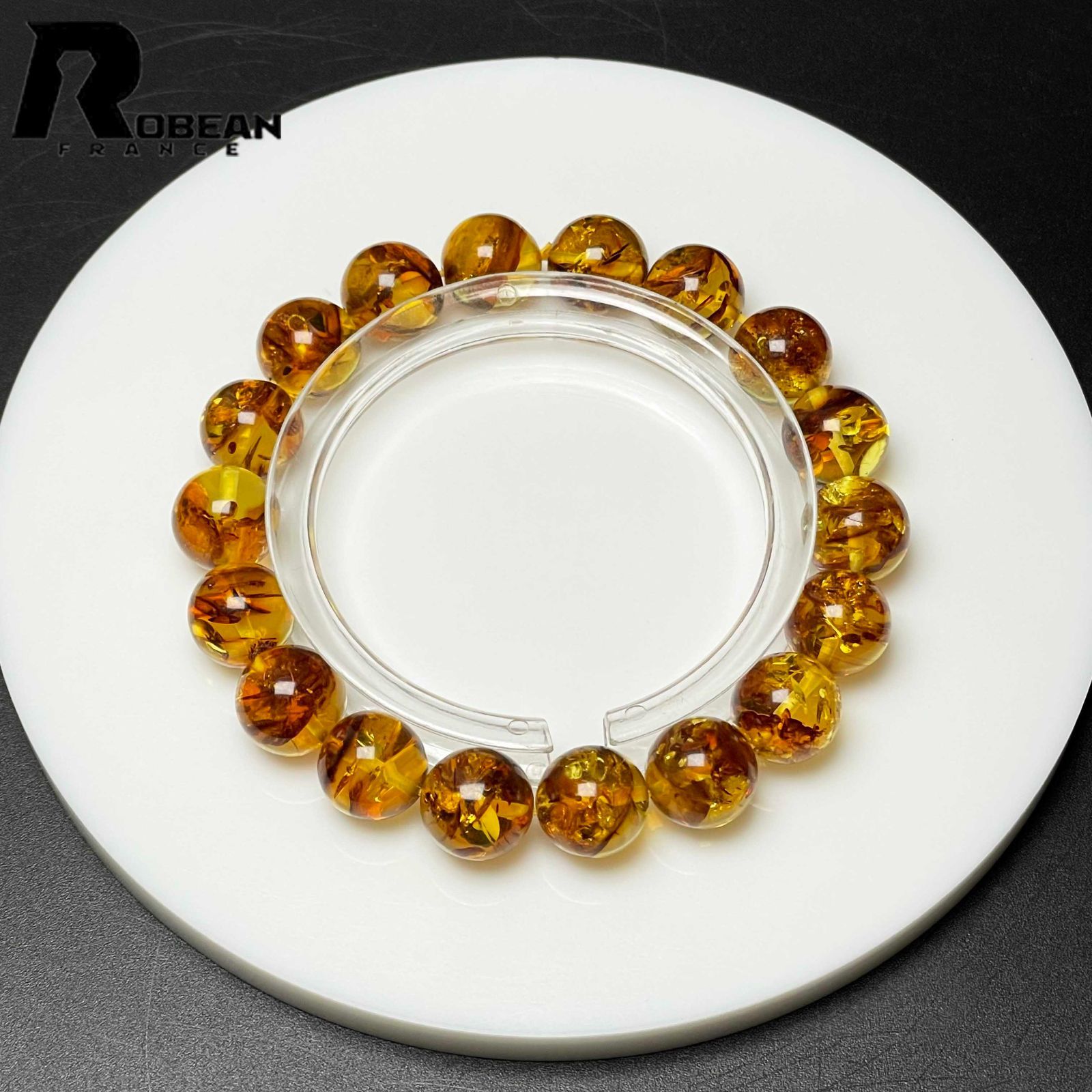 10 OFFクーポン配布中 上品 EU製 定価10万円 ROBEAN ゴールデンアンバー 琥珀 ブレスレット パワーストーン 天然石 お守り プレゼント1 10.7-11.1mm M1010649