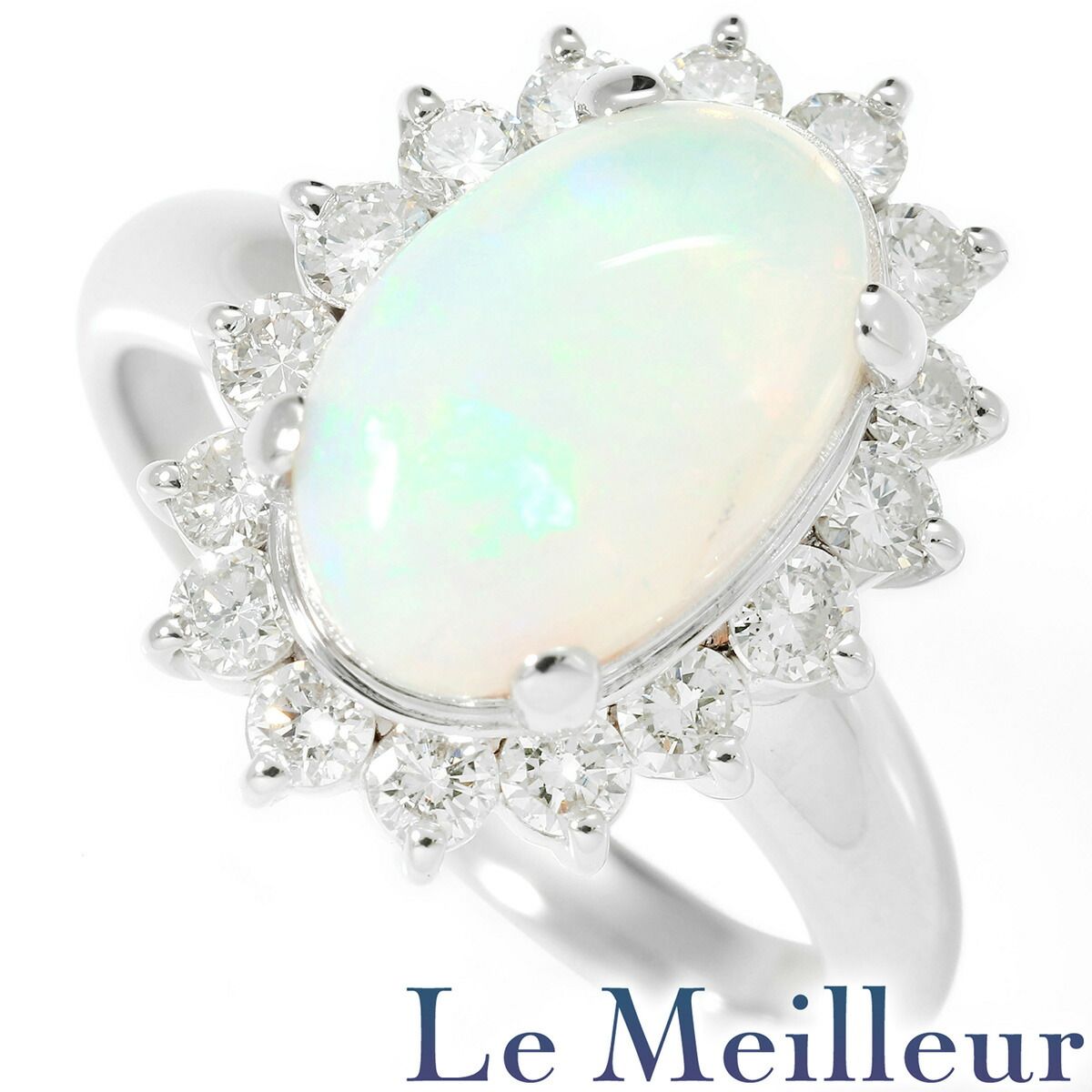 リング 指輪 ホワイトオパール 2.09ct ダイヤモンド Pt900 13号 中古