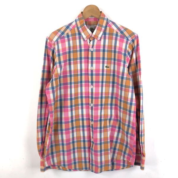 【古着】 LACOSTE ラコステ シャツ チェック柄 長袖 ピンク系 メンズS 【中古】 n051689