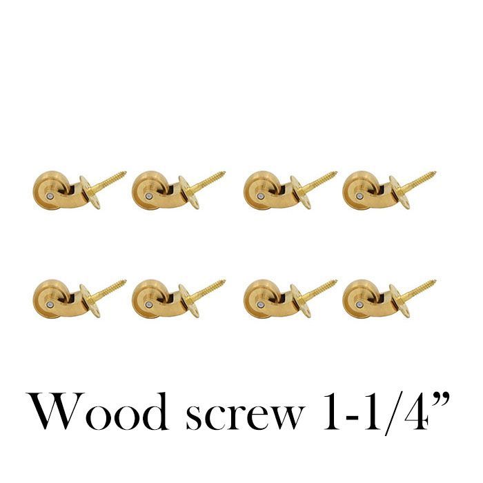 8個セットブラス（真鍮)キャスター 1-1/4”ウッドスクリュー（木ネジ）