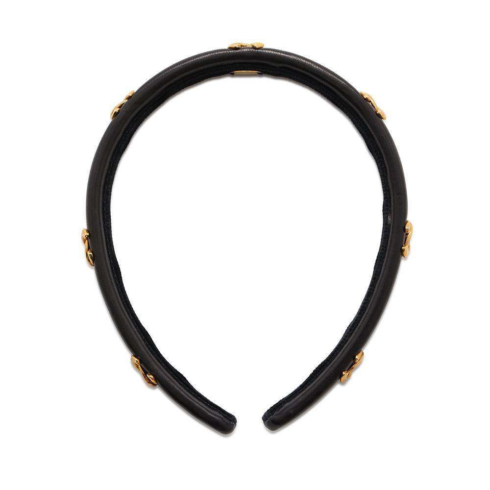 シャネル アンティーク カチューシャ 黒 シャネル カチューシャ 黒 ゴールド色 ベロア CHANEL ヘアバンド