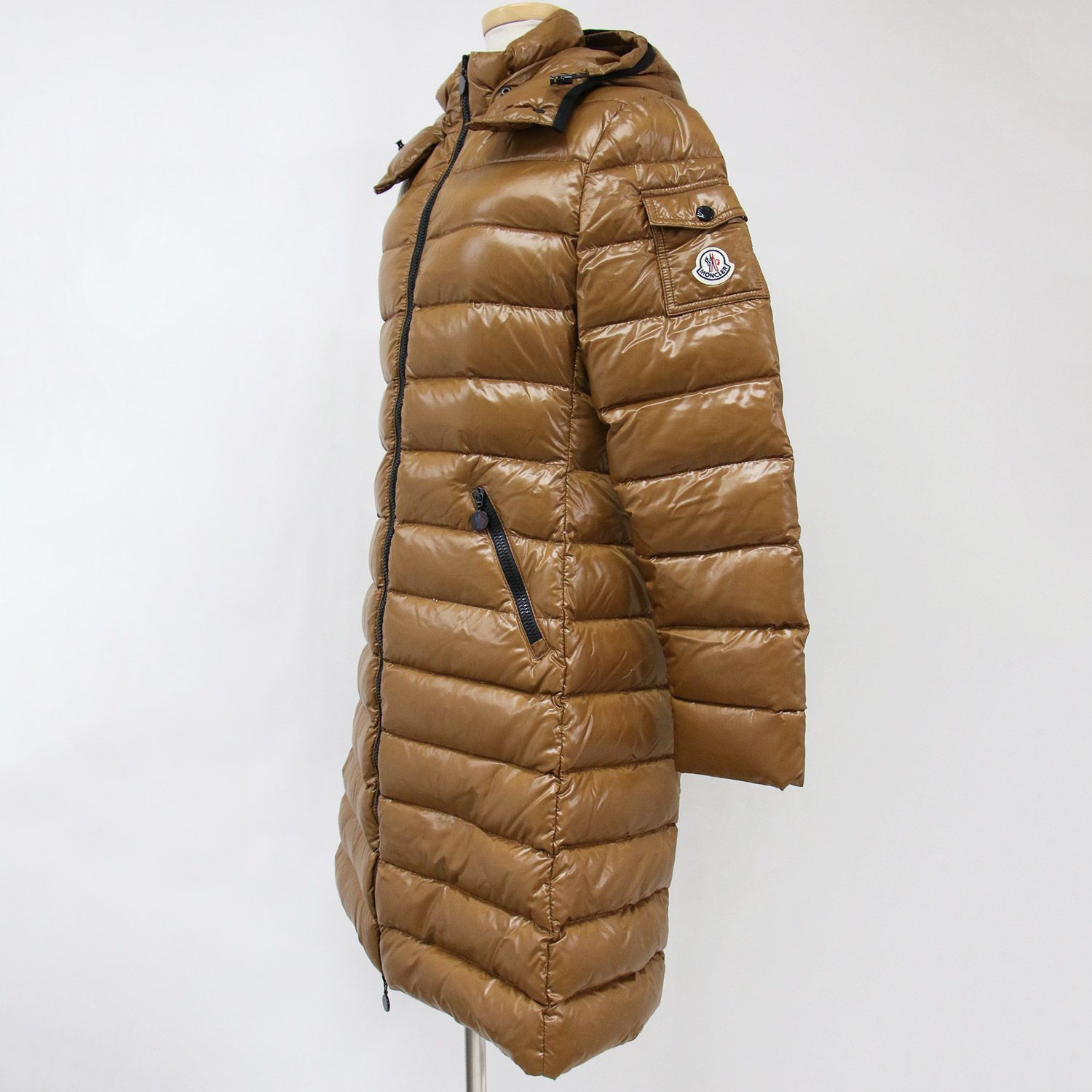 MONCLER モンクレール ダウン コート ブラウン 0(XS) ロング スタンド 