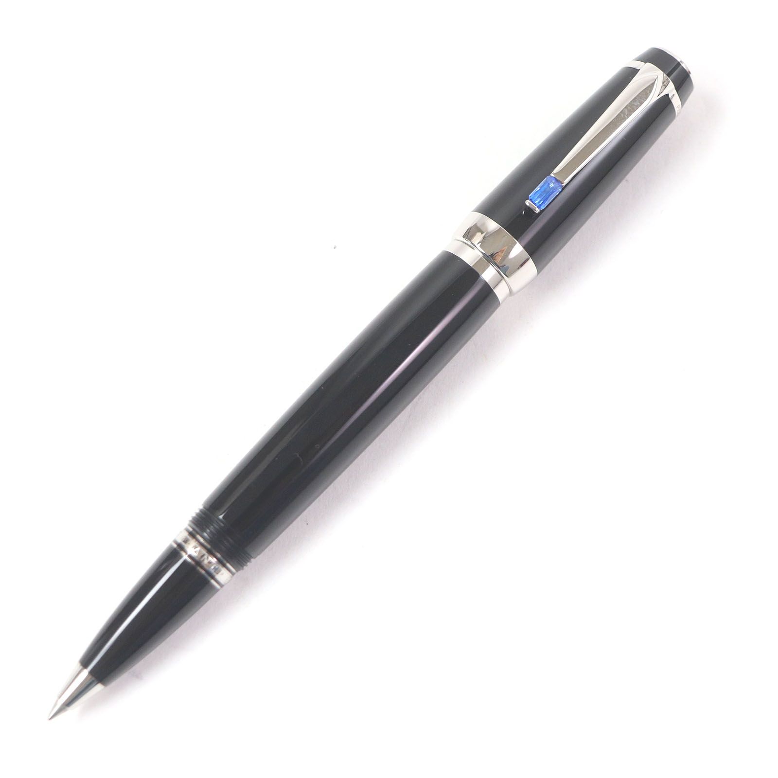 □MONTBLANC モンブラン BOHEME ボエム ジェムストーン キャップ式 ボールペン ブラック シルバー ケース付き ドイツ製 メンズ 筆記 済み