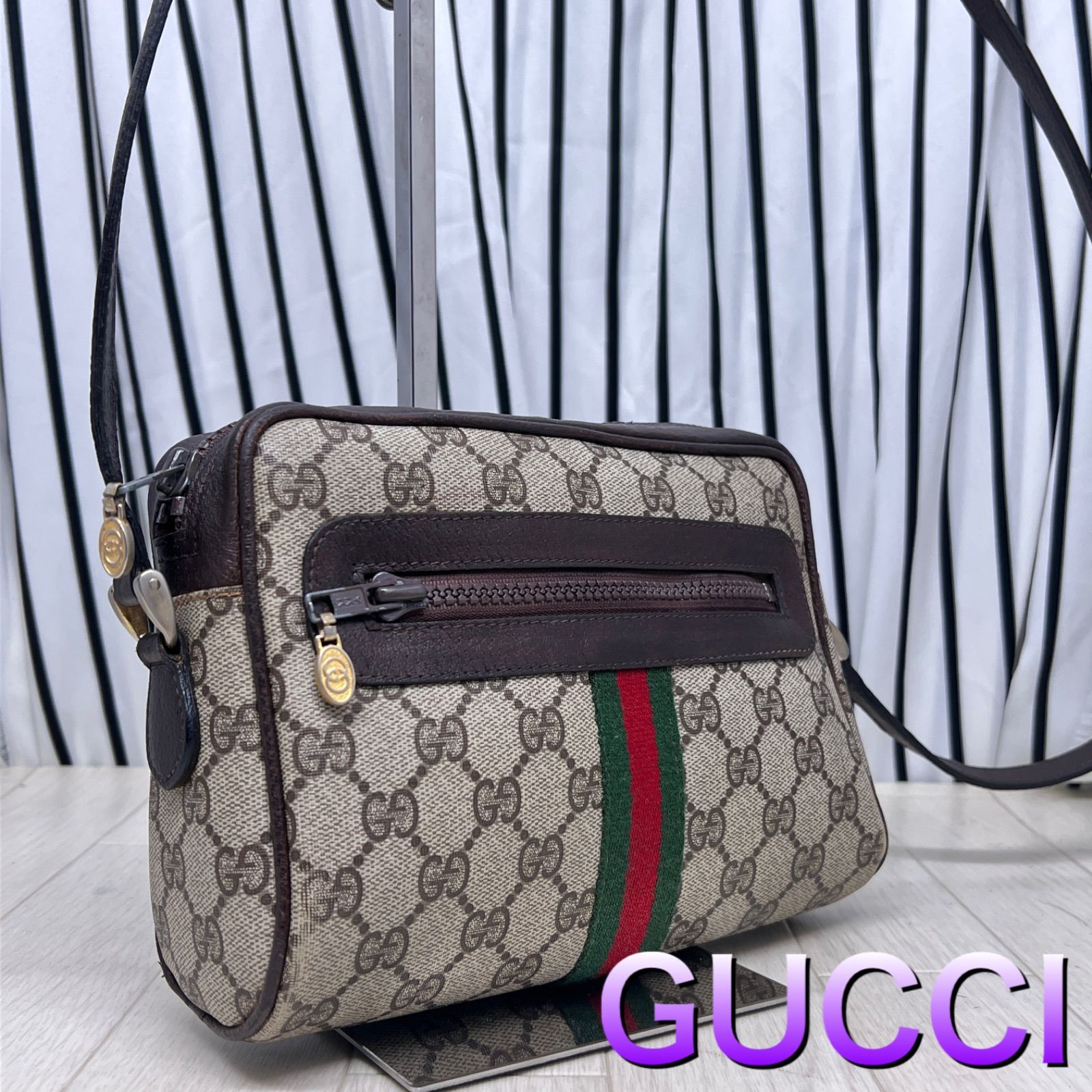 格安】GUCCI×オールドグッチ斜めがけPVCシェリーラインショルダー