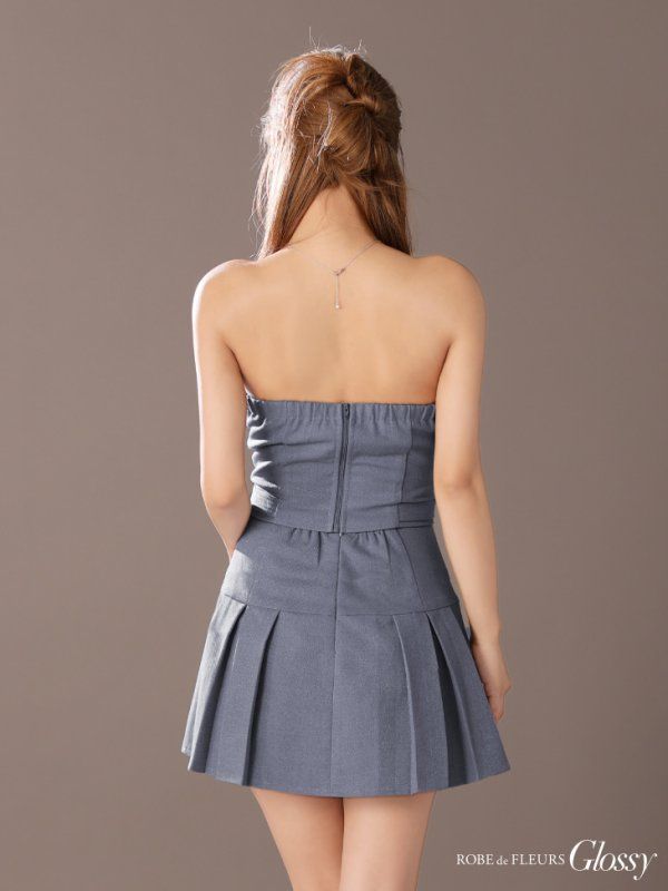 ブルーグレー GL 3943 B 2506 XSサイズあり Glossy グロッシー センタージップ ベルト セットアップ プリーツ フ ミニドレス キャバドレス ナイトドレス キャバドレス ドレス ブライダル スーツ フォーマル ドレス