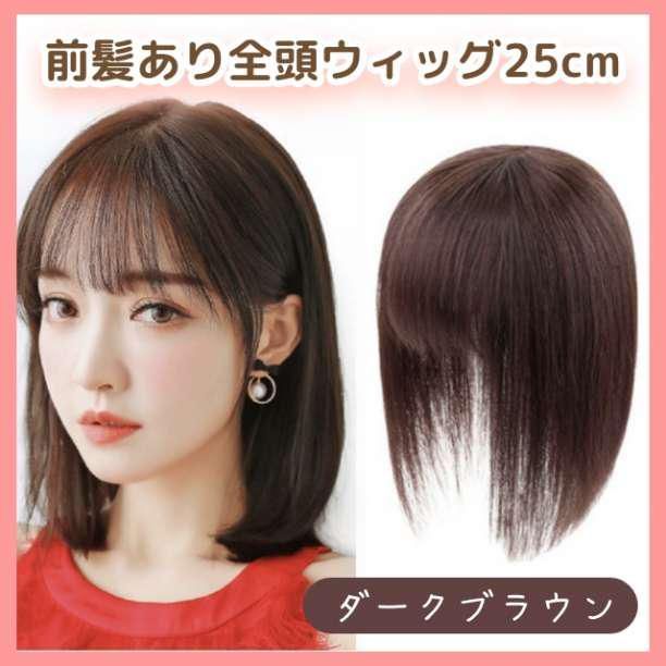 頭頂部ウィッグ 25cm ヘアピース 部分かつら ダークブラウン