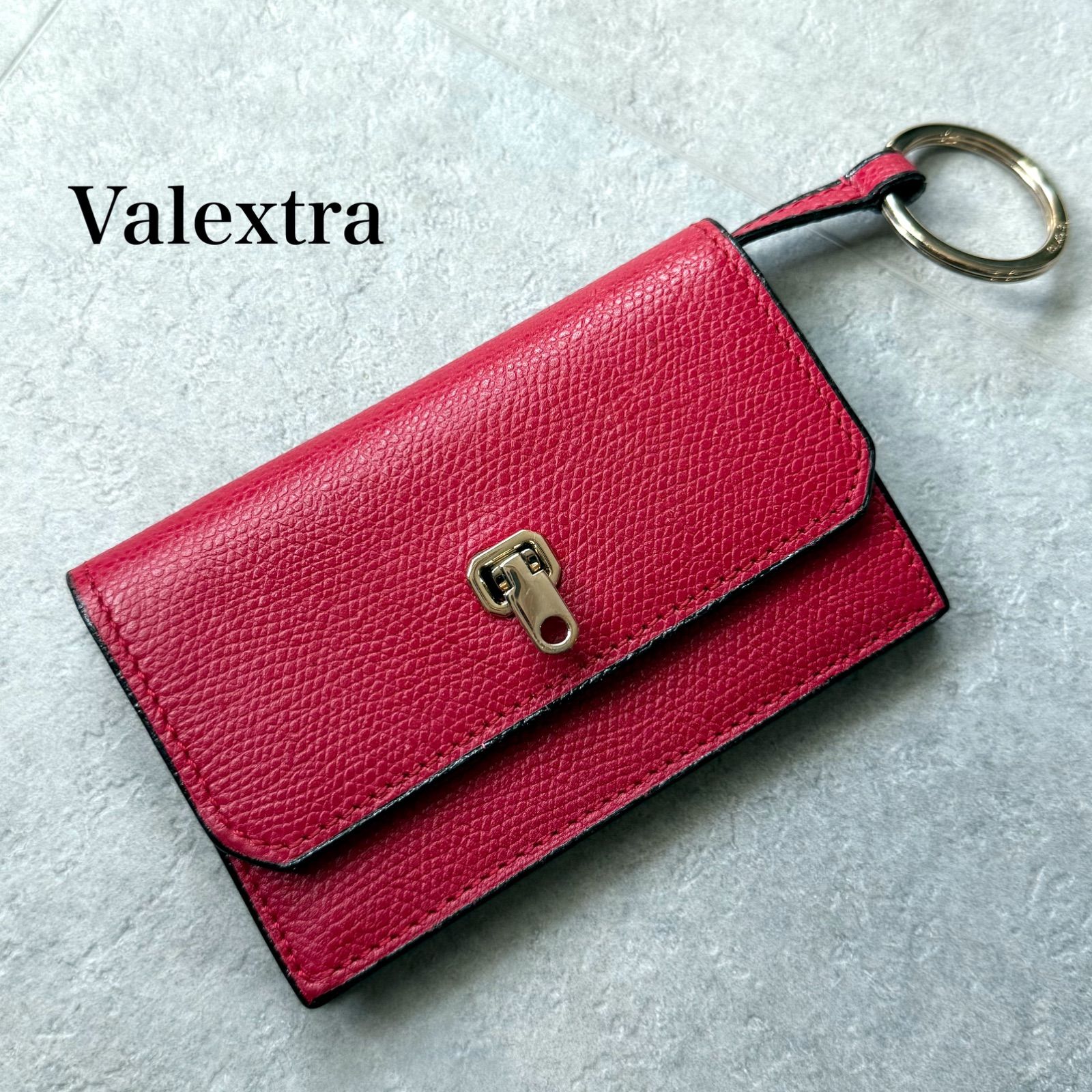 Valextra ヴァレクストラ ブレラ カードケース キーリング付き 二つ折り レザー レッド ゴールド金具 名刺入れ