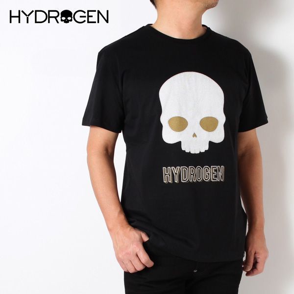 ハイドロゲン HYDROGEN  メンズ 刺しゅうデザインプリントスカル Tシャツ【BLACK】 MT0002  007 BLACK/【2024SS】m-tops