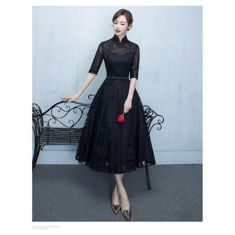 ロングドレス 演奏会 パーティードレス ドレス レディース 結婚式 ドレス ワンピース ミモレ丈 ハイネック レース 発表会 お呼ばれ 二次会 披露宴