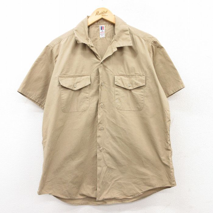 ARGUE ミリタリージャケット オーバーシャツ アギュー 白 リネン DEAD STOCK】US Army Open Collar Short Sleeve Shirtsアメリカ