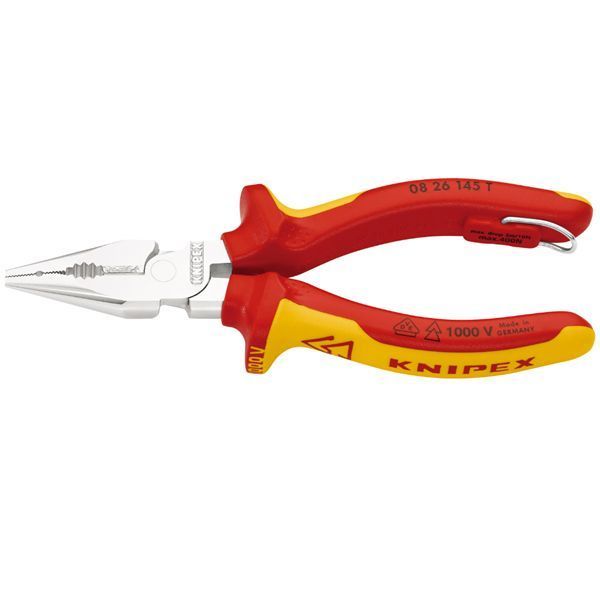 KNIPEX クニペックス 1000V絶縁ニードルノーズペンチ 落下防止 全長145mm 0826-145T