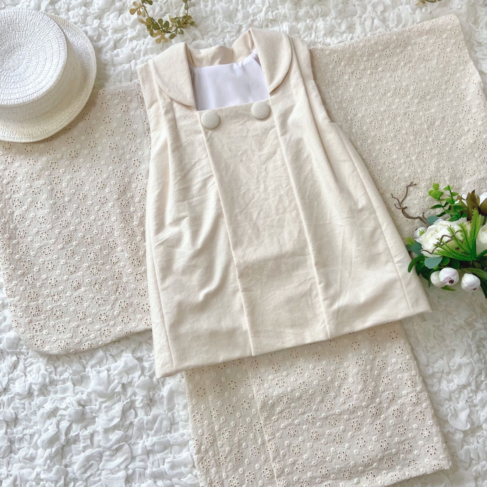 七五三　3歳　被布セット　コットンレーヨン刺繍　ベージュ　ハンドメイド 七五三3歳被布セットコットンレーヨン刺繍ベージュハンドメイド