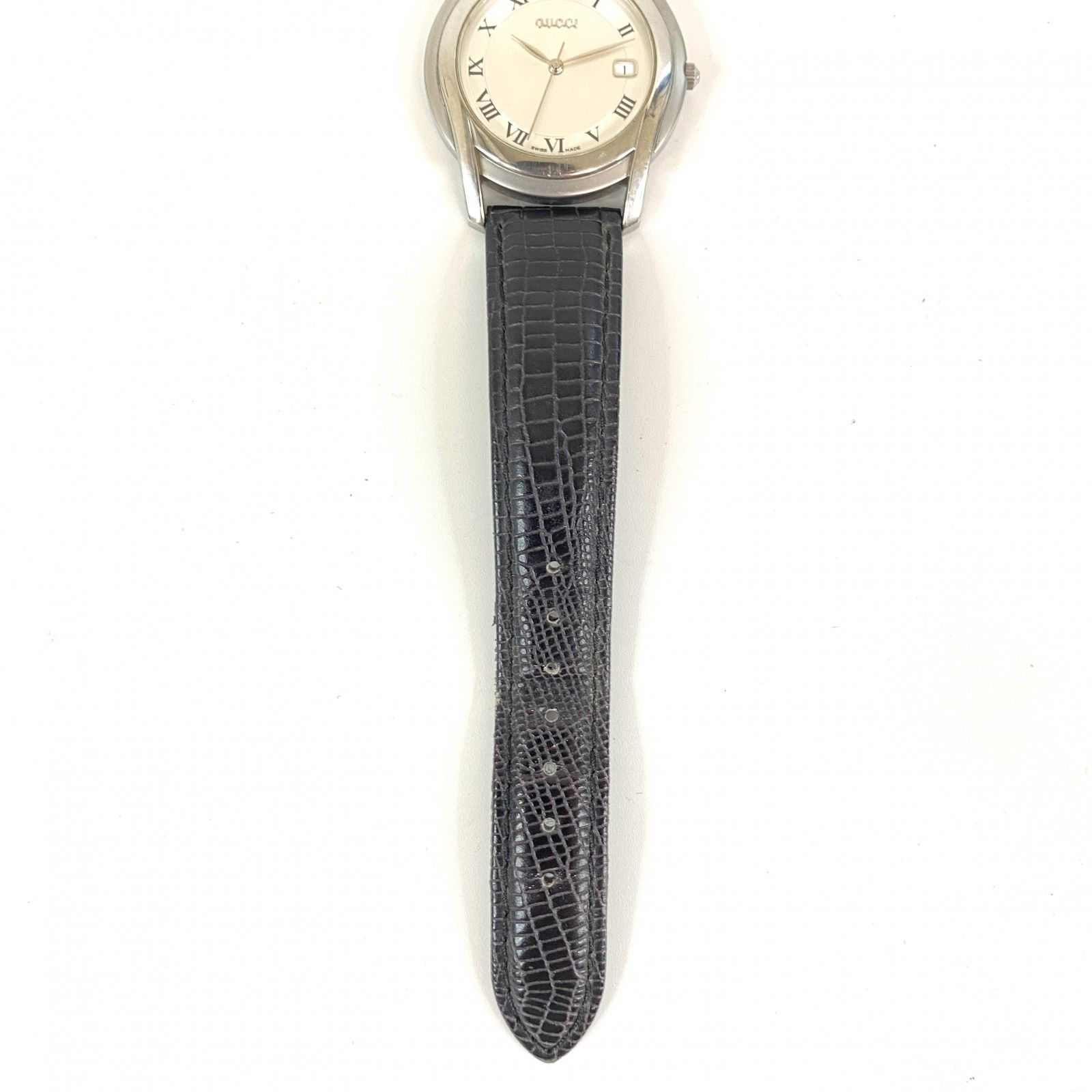 グッチ GUCCI レディース 腕時計 シルバー文字盤 SS レザー クォーツ 
