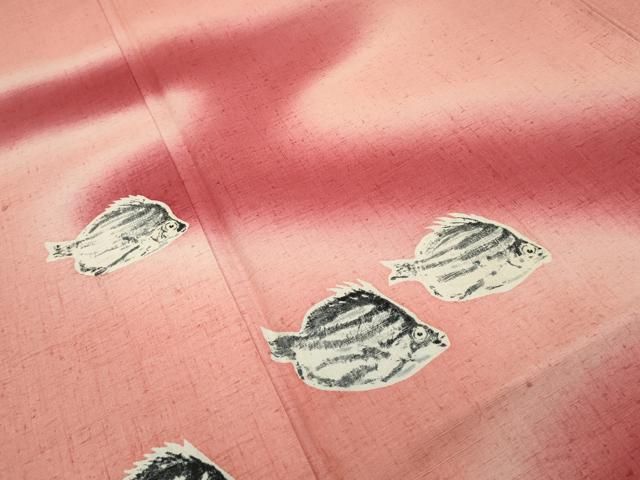 平和屋本店□極上 訪問着・名古屋帯セット 作家物 紬地 魚 着物：遠州