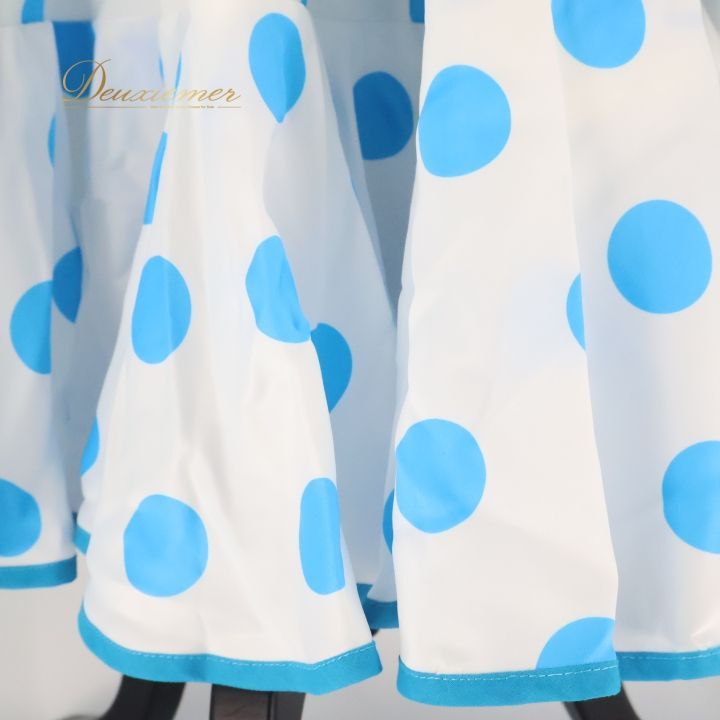 フラメンコ 衣装 ワンピース ドレス 白 水色 ドット 水玉 ボランテ フリル ダンス パーティ 発表会 舞台 ホワイト系 ブルー系 レディース おしゃれ かわいい フェミニン