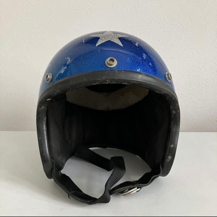ビンテージヘルメット 1970年代 メタルフレーク Lサイズ ハーレー ジェット 当時物 アメリカン 銀 赤 青 星条旗 イージーライダー