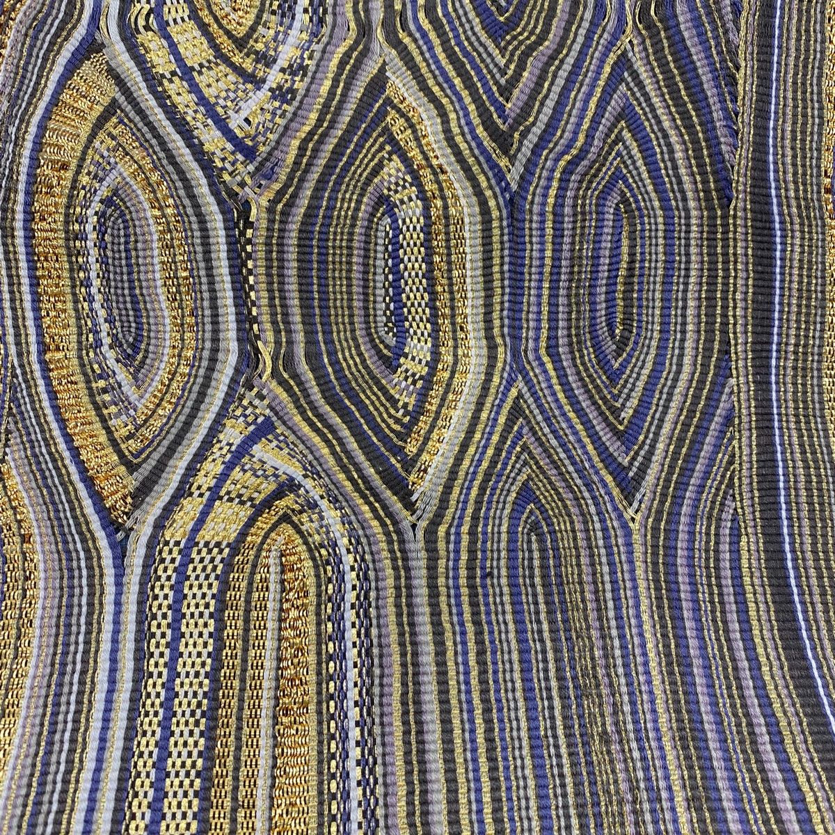 オリジナル販促 袋帯 美品 名品 夏物 縞 幾何学 金糸 箔 墨色 お太鼓柄