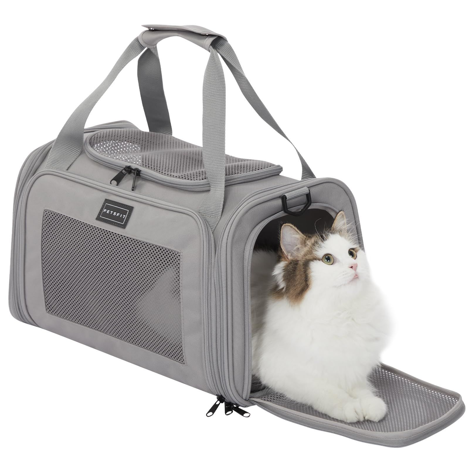 PETSFIT ペットキャリー 折りたたみ 猫 キャリー バッグ 犬 中 大型猫用 小型犬 うさぎ用 臭気がない 車載|ドライブ|キャンピング|旅行|通院|災害避難用 グレー Sサイズ