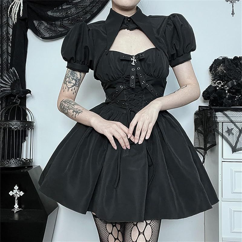 ロリータ ワンピース ノースリーブ レディース ゴスロリ ショート丈