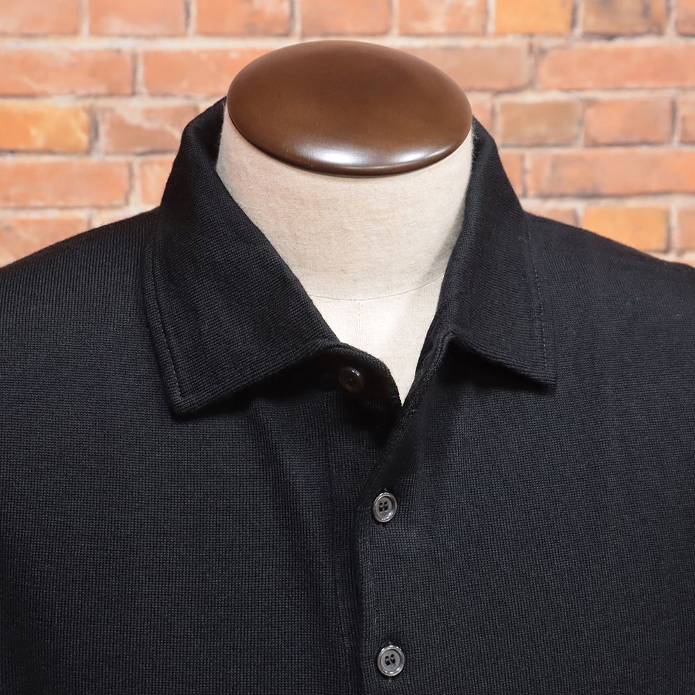 25秋冬 MASQ 50サイズ ニットポロシャツ M5625-6002 イタリア製 メリノウール ワイド 長袖 キレイめ 上品 今季 メンズ マスク 黒 ブラック mc383