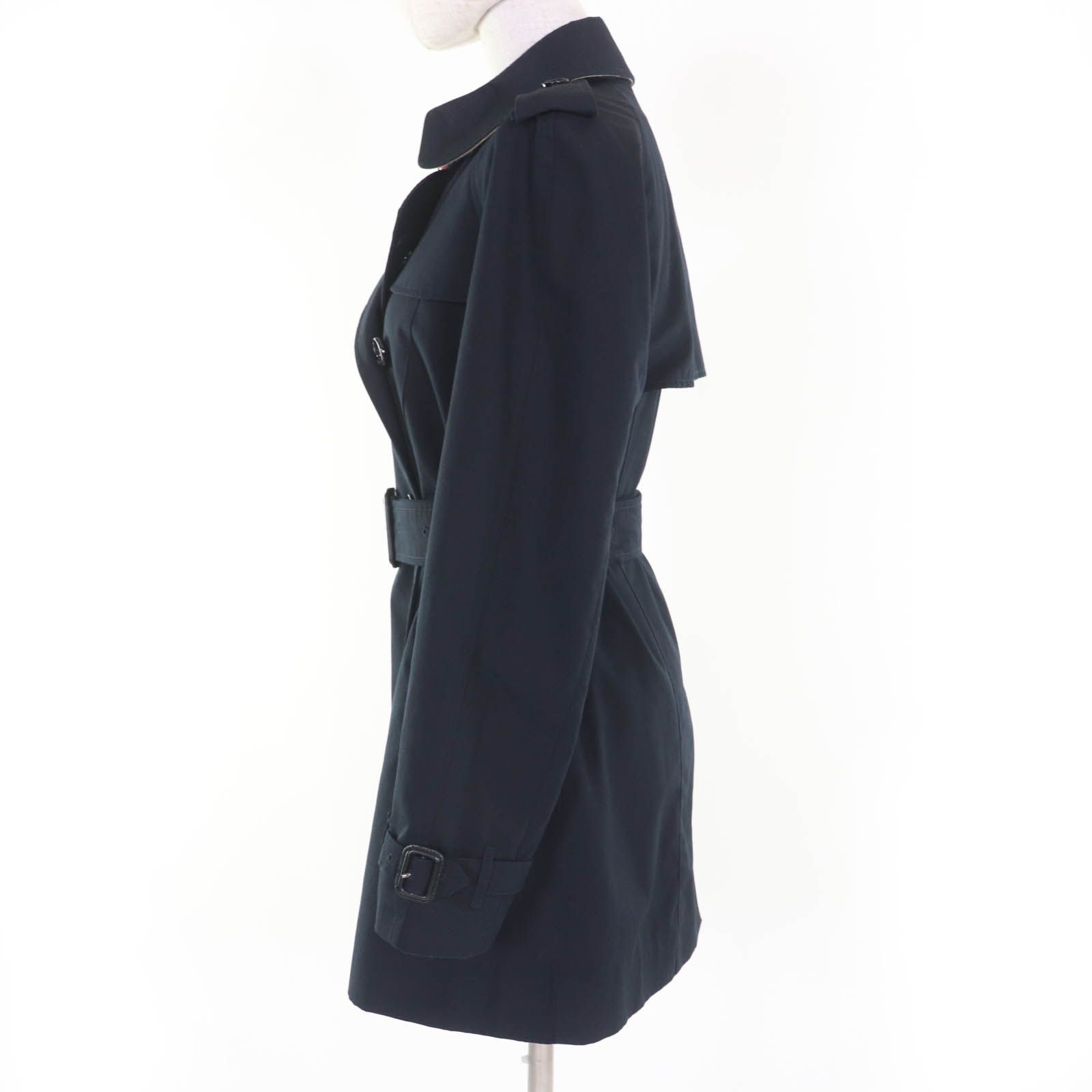 BURBERRY バーバリー 裏地ノバチェック ロゴボタン トレンチコート ネイビー 38 ガーメント付き イタリア製 レディース