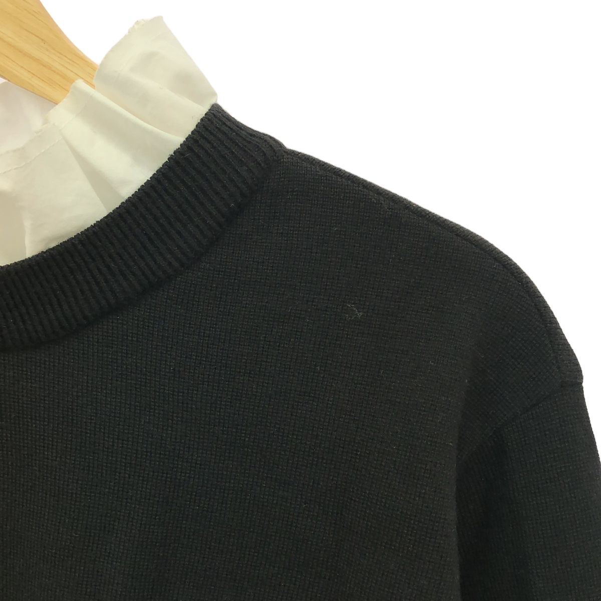 YONFA / ヨンファ | フリルネック レイヤード シャーリングニット