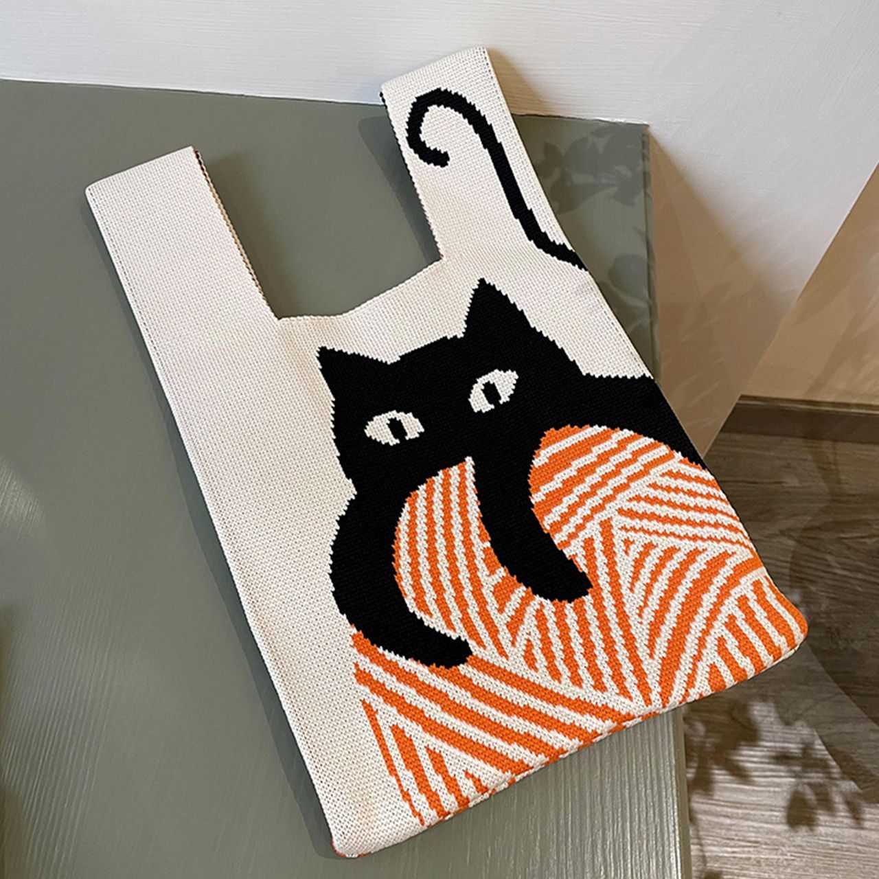 猫柄 ニットバッグ クロシェ編み ミニトート トートバッグ ランチトート かわいい 黒猫 ねこ 猫 バッグ お弁当 ランチボックス 猫グッズ 猫雑貨 猫好き プレゼント ギフト【168】