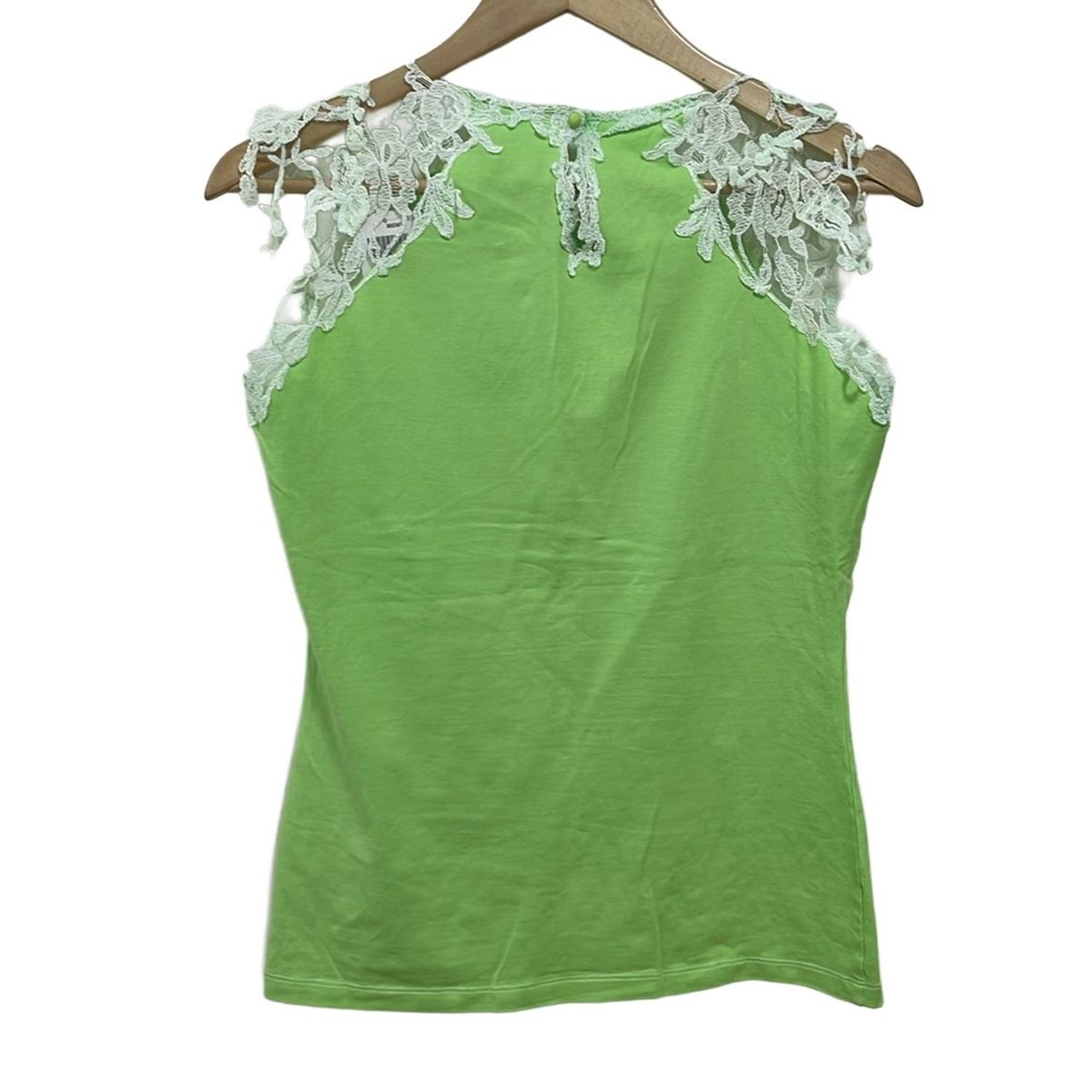 ERMANNO SCERVINO エルマノシェルビーノ ノースリーブカットソー サイズ44 L レディース - ライトグリーン×白 レース