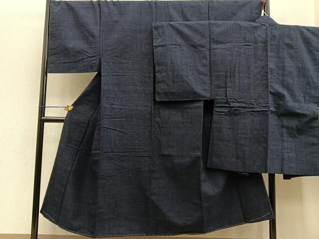 平和屋着物男性　紬　アンサンブル　青褐色　正絹　逸品　未使用　BAAM6185pk