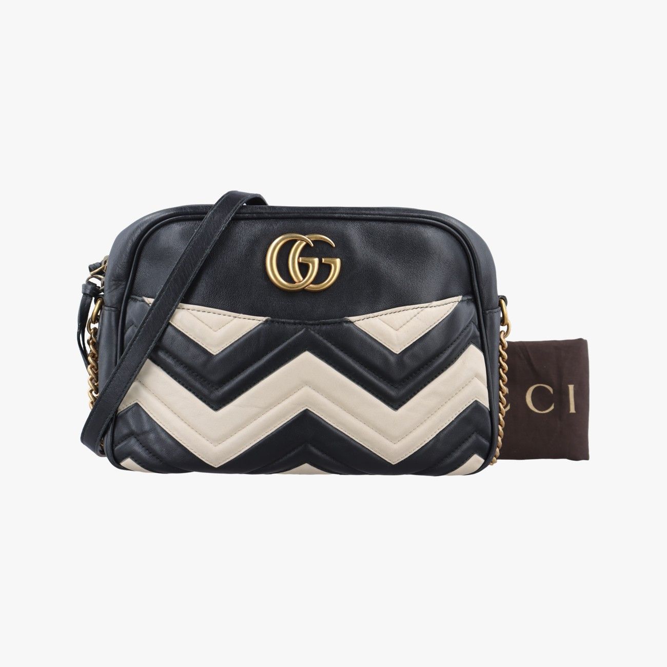 グッチGucciGGマーモントブラック×ホワイトレザー443499I020359807