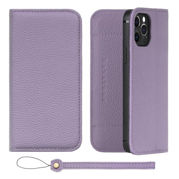 iPhoneケース・スマホ・PC [HANATORA] iPhone12Pro ケース 手帳型 本革 シュリンクカーフレザー スマホケース マグネットなし ラベンダー
