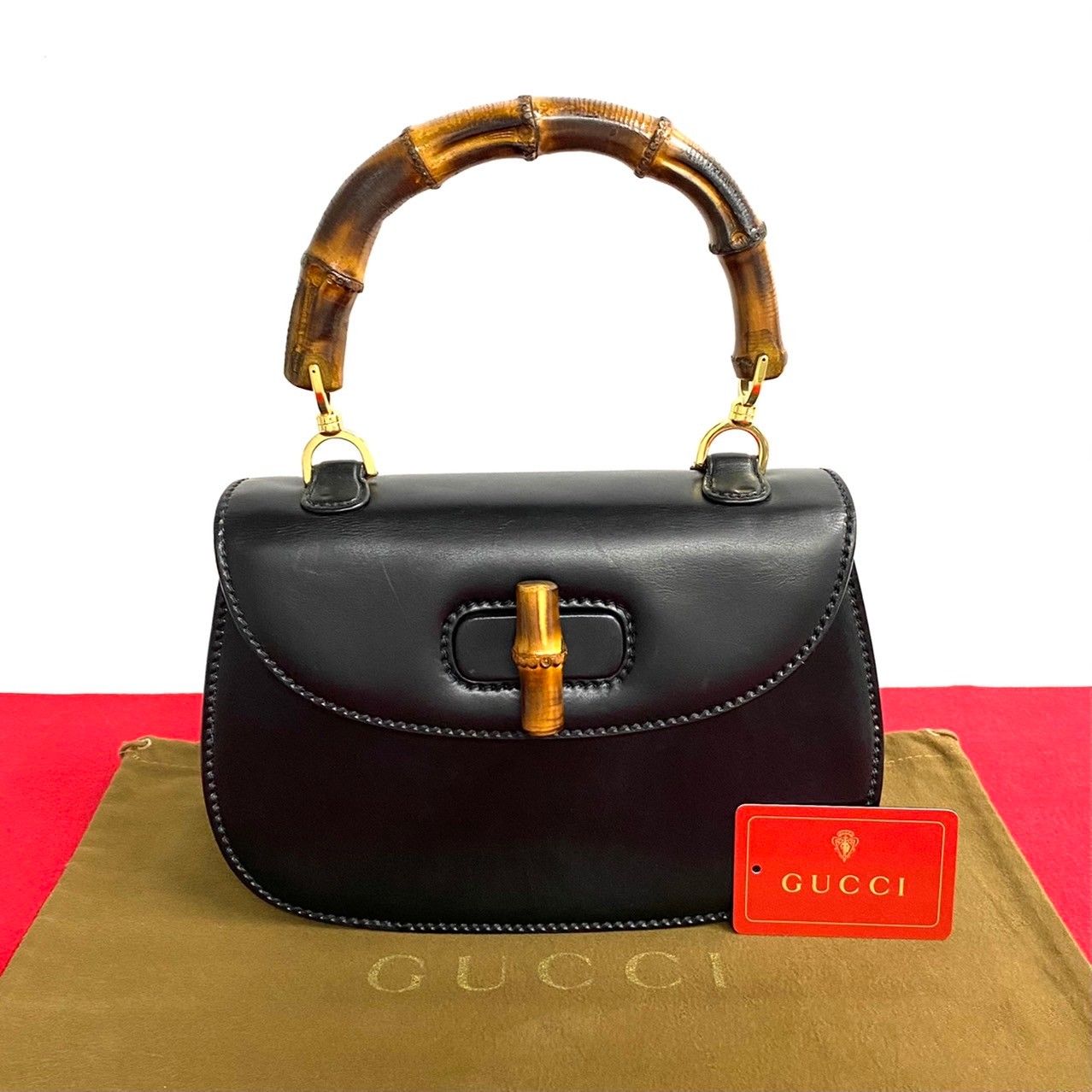 極 美品 レア GUCCI オールドグッチ グッチ ヴィンテージ バンブー ターンロック レザー 本革 ミニ ハンドバッグ ブラック 黒 89868  - メルカリ