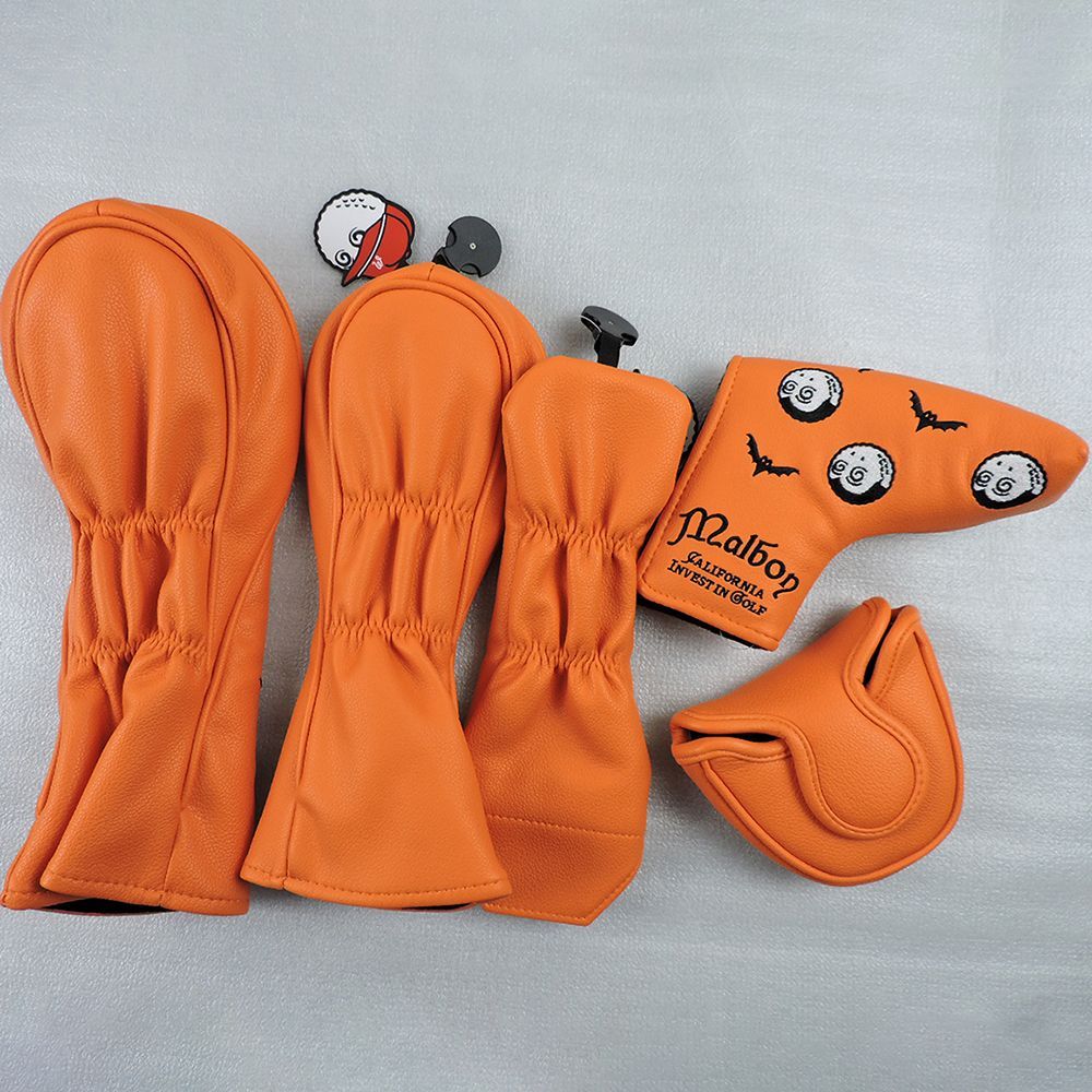 5点セット Malbon Golf ドラキュラ ヘッドカバー オレンジ ワインレッド