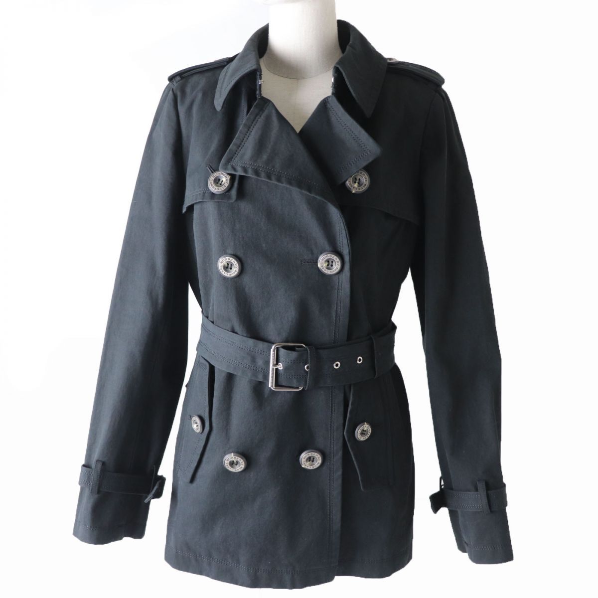 バーバリーブルーレーベル ショート トレンチコート 黒 レディース38 M Burberry Blue Label(バーバリーブルーレーベル) トレンチコート