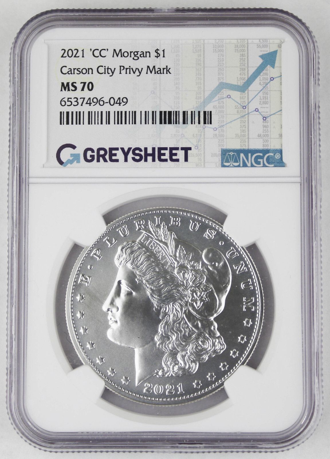Morgan 2021 CC $1 Silver Dollar Carson City NGC MS70 Greysheet Label