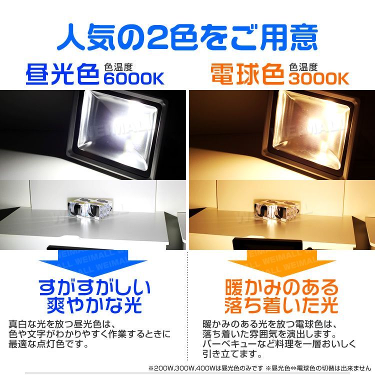 送料無料】LED投光器 50W 500W相当 作業灯 LED 投光器 昼光色 電球色