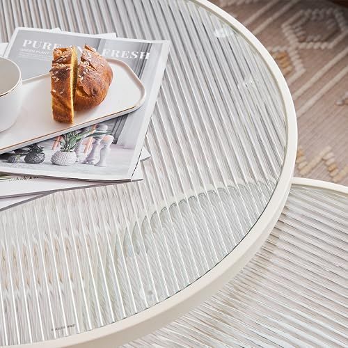 ローテーブル おしゃれ オーエスジェイ OSJ ガラステーブル センターテーブル ネストテーブル 幅70-幅45 二段収納 ホワイト 白 丸