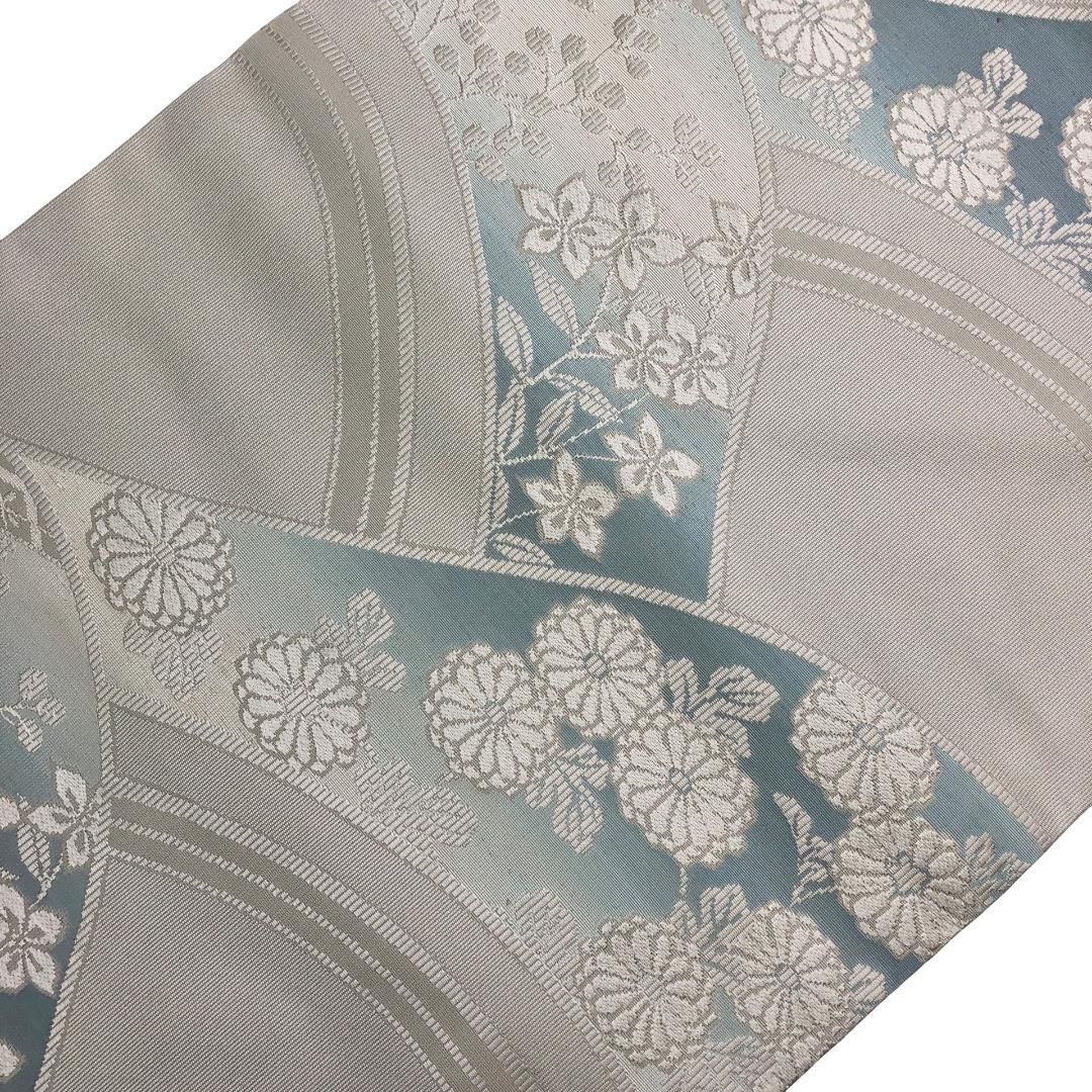 名古屋帯 御所つづれ 悦惺 花模様 絹鼠色 O-5480