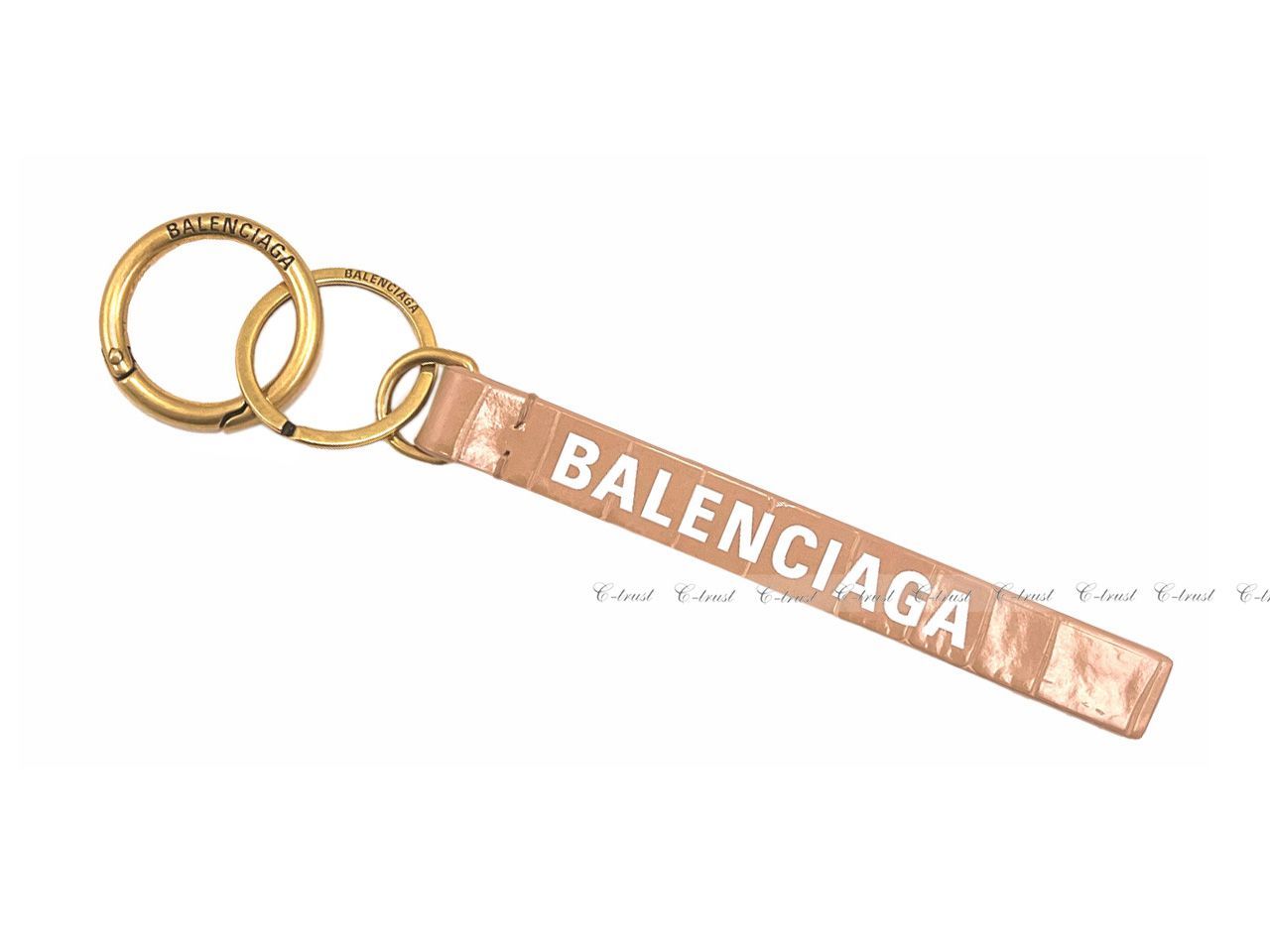 BALENCIAGA バレンシアガ キーリング キーホルダー EVERYDAY KEYRING クロコ型押し ロゴ イタリア製 新品 ★ 9607 NUDE BEIGE K852..