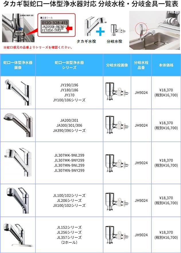 JH9024 タカギ(takagi) みず工房 食器洗い用の分岐水栓。蛇口のシール